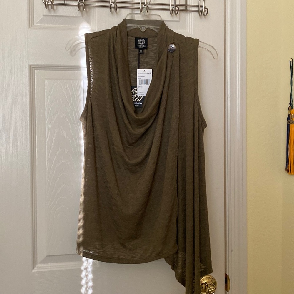 Bobeau Wrap knot blouse, Petite Large, Dark Green, Brand New with Tags